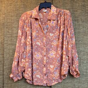 Billabong rayon button down oversize shirt floral print